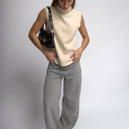 Vegan Leather Black Shoulder Bag with Buckle Details – Stylish & Sustainable