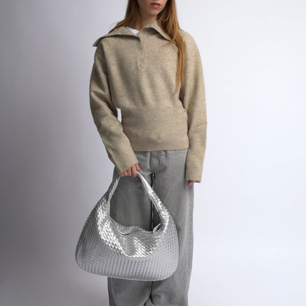 Spacious Braided Women’s Shoulder Bag – Black & Red Elegant Daily Handbag