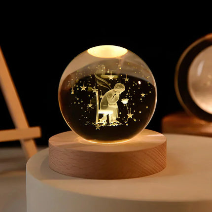 3D Crystal Ball LED Night Light – Warm White USB Lamp with Galaxy Design | Perfect Gift for Space Lovers