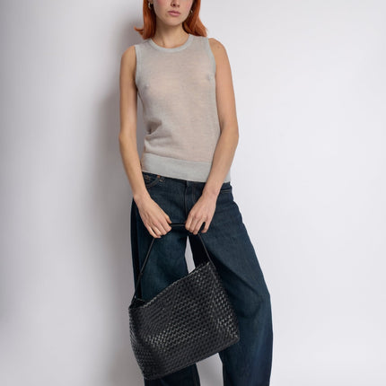 Vegan Leather Woven Hobo Shoulder Bag – Black, Stylish & Spacious