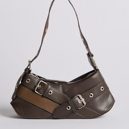 Vegan Leather Black Shoulder Bag with Buckle Details – Stylish & Sustainable