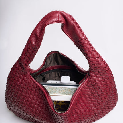 Spacious Braided Women’s Shoulder Bag – Black & Red Elegant Daily Handbag