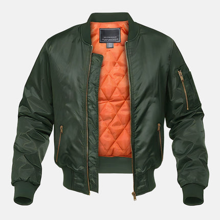 Men's Quilted Bomber Jacket – Relaxed Fit, Padded Lining, Ribbed Collar, Zippered Sleeve & Side Pockets – Casual Winter Outerwear