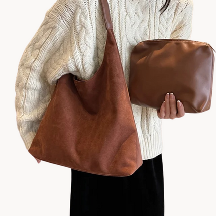 Elegant Faux Suede Shoulder Bag – Lightweight Spacious Handbag for Women