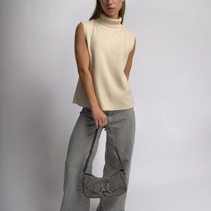 Trendy Grey Shoulder Bag with Buckle – Compact & Stylish