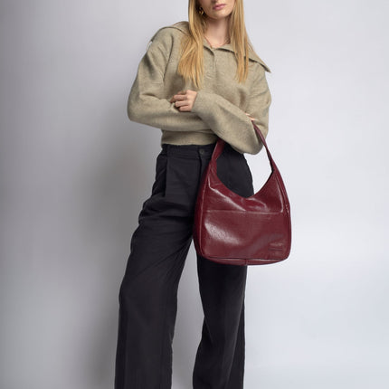 Black Vegan Leather Half-Moon Shoulder Bag – Elegant & Versatile