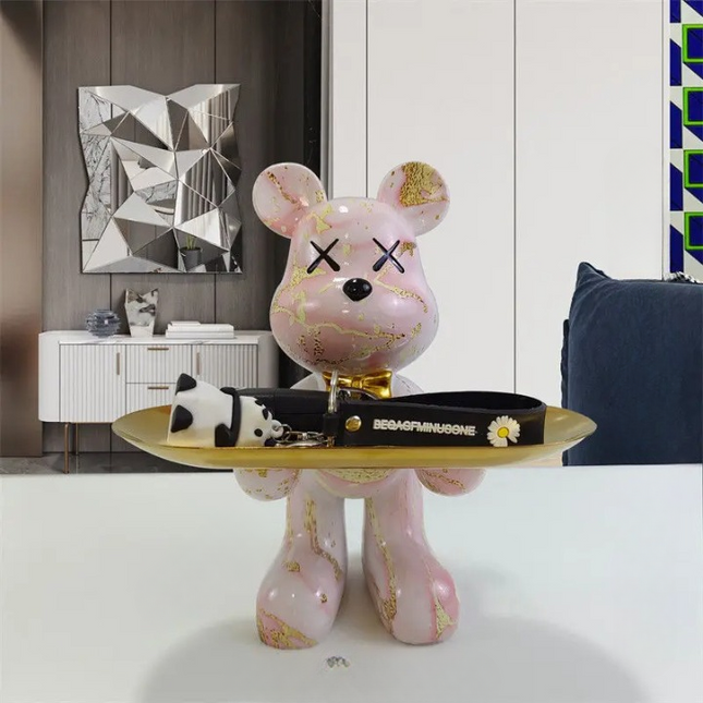 Modern Abstract Bear Statue with Key & Accessory Tray – Stylish Home Décor Accent
