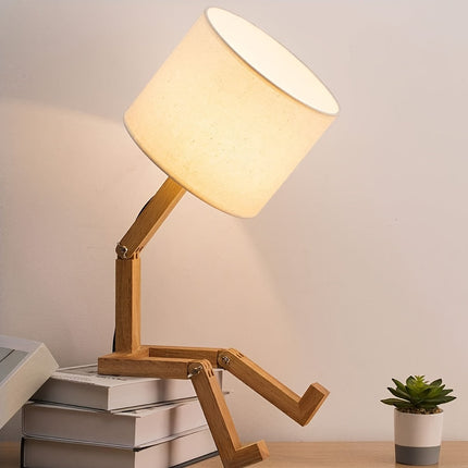 Adjustable Wooden Robot Desk Lamp – Modern LED Table Light for Home Office & Bedroom Decor