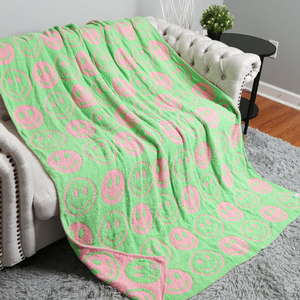 Mini Happy Face Luxe Fleece Throw Blanket – Ultra-Soft Polyester Microfiber, 130×150 cm, Cozy & Stylish Home Décor