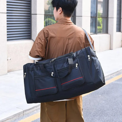 60L Waterproof Sports Duffel Bag with Shoulder Strap – Large Capacity Travel & Gym Bag – Black/Blue or Black/Red