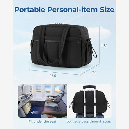 Black Travel Bag for Carry-On – Lightweight & Water-Resistant with Trolley Strap & PVC Pocket