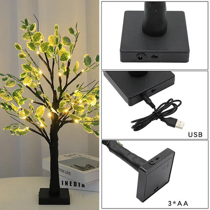 LED Leaf Tree Decor – 4.3″ × 2.4″ Tabletop Lighted Indoor Tree Lamp with Warm White Leaves