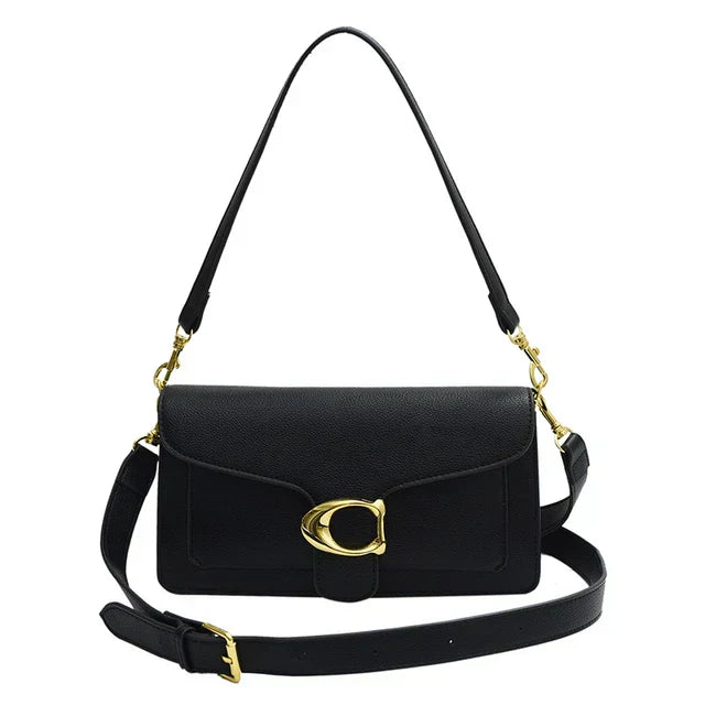 Elegant Vegan Leather Shoulder Bag with Gold Buckle – Timeless Design for Every Occasion