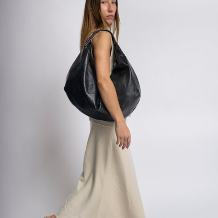 Vegan Leather Soft Hobo Shoulder Bag – Black | Sustainable & Stylish Everyday Tote