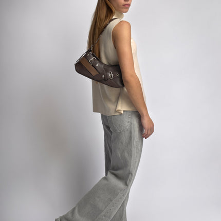 Vegan Leather Black Shoulder Bag with Buckle Details – Stylish & Sustainable