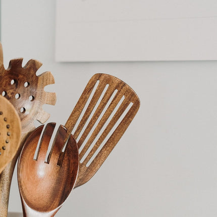 7-Piece Teak Wood Cooking Utensil Set – Eco-Friendly, Non-Toxic Kitchen Tools with Holder