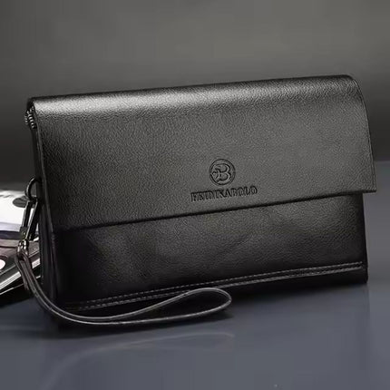 Men's Leather Wristlet Wallet – Multifunctional Clutch with Zippered Pockets