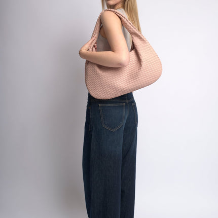 Spacious Braided Women’s Shoulder Bag – Black & Red Elegant Daily Handbag