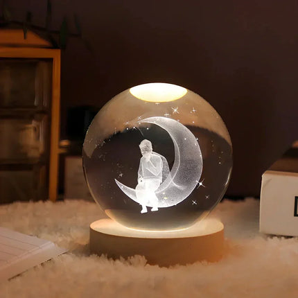 3D Crystal Ball LED Night Light – Warm White USB Lamp with Galaxy Design | Perfect Gift for Space Lovers