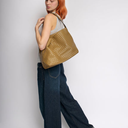 Vegan Leather Woven Hobo Shoulder Bag – Black, Stylish & Spacious