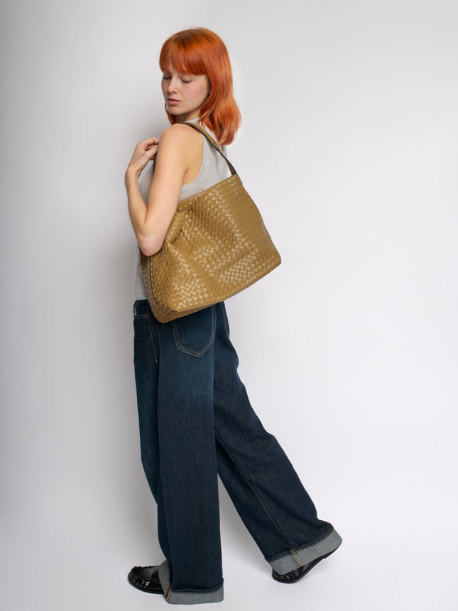 Vegan Leather Woven Hobo Shoulder Bag – Black, Stylish & Spacious