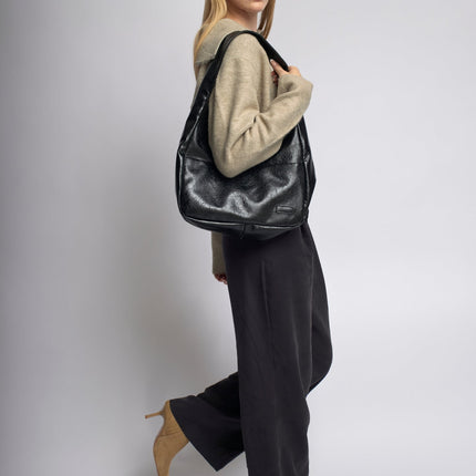 Black Vegan Leather Half-Moon Shoulder Bag – Elegant & Versatile