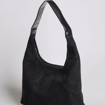 Black Suede Shoulder Bag – Minimalist & Spacious Design