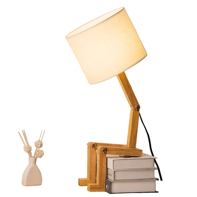 Adjustable Wooden Robot Desk Lamp – Modern LED Table Light for Home Office & Bedroom Decor