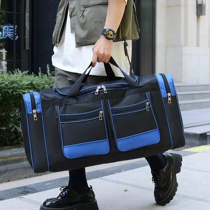 60L Waterproof Sports Duffel Bag with Shoulder Strap – Large Capacity Travel & Gym Bag – Black/Blue or Black/Red