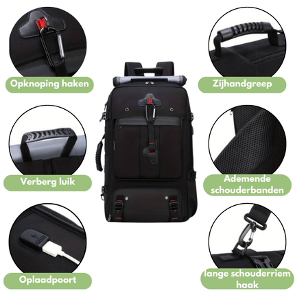 50L Waterproof Travel Backpack with USB Charging Port – Durable, Spacious, and TSA-Friendly