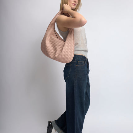 Spacious Braided Women’s Shoulder Bag – Black & Red Elegant Daily Handbag