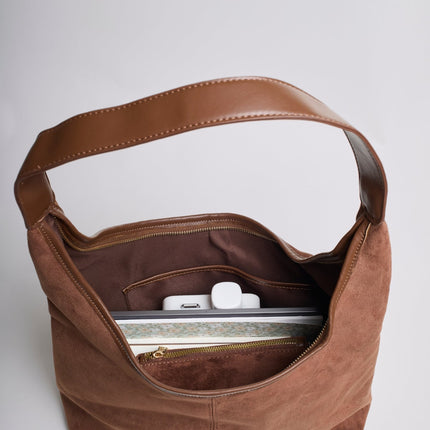 Black Suede Shoulder Bag – Minimalist & Spacious Design