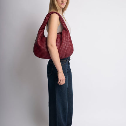 Spacious Braided Women’s Shoulder Bag – Black & Red Elegant Daily Handbag