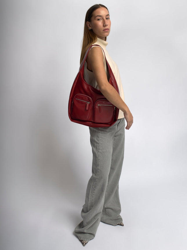 Modern Shoulder Bag with Front Pockets – Vegan Leather