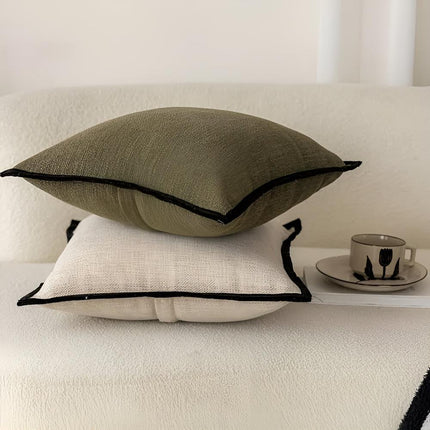 Modern Green & Beige Decorative Pillow with Black Contrast Trim – Minimalist Throw Cushion for Sofa, Bed, or Lounge