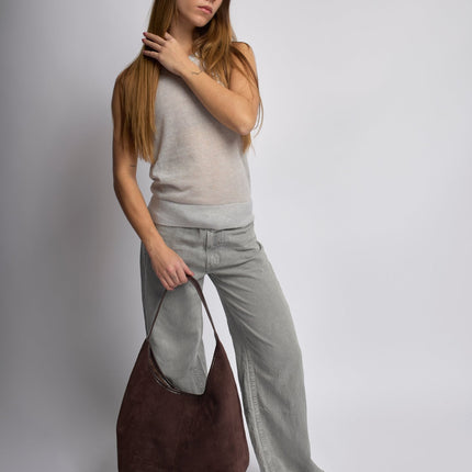 Black Suede Shoulder Bag – Minimalist & Spacious Design