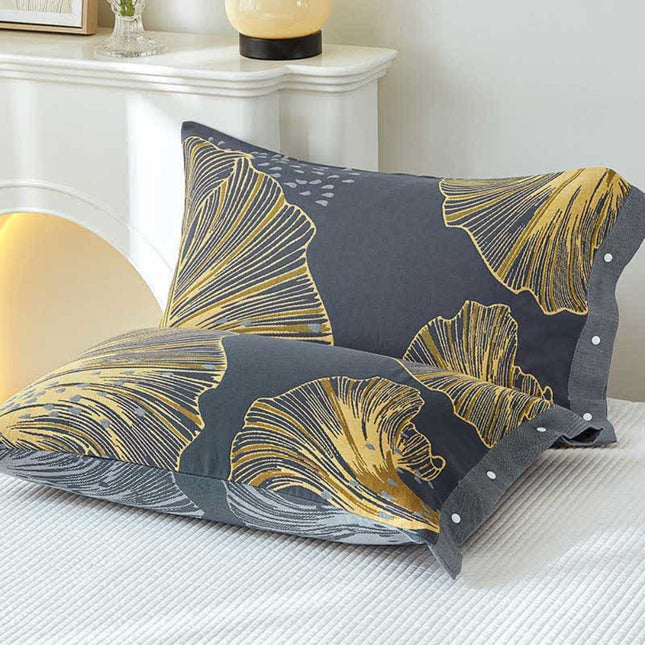 Luxury Ginkgo Leaf Throw Pillow Cover – Elegant Gray & Yellow Decorative Cushion for Sofa, Bed, or Chair