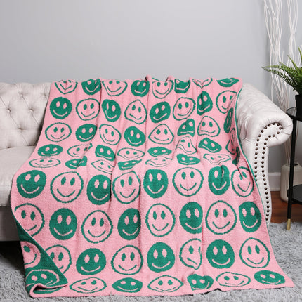 Mini Happy Face Luxe Fleece Throw Blanket – Ultra-Soft Polyester Microfiber, 130×150 cm, Cozy & Stylish Home Décor