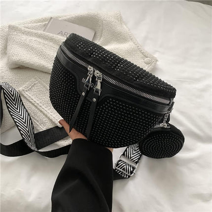 Luxury Studded Crossbody & Waist Bag with Extra Pouch – Chic Shoulder Bag Style