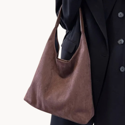 Elegant Faux Suede Shoulder Bag – Lightweight Spacious Handbag for Women