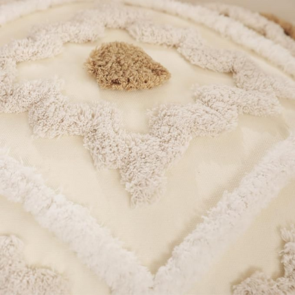 Boho Beige Decorative Cushion with Tassels – Handwoven Throw Pillow for Sofa & Bed