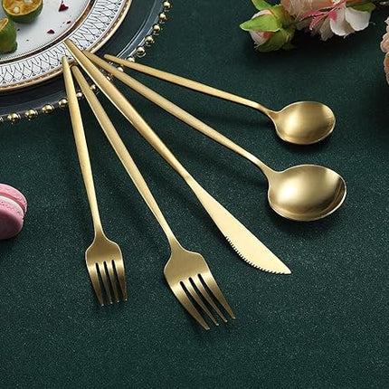 Elegant Gold Stainless Steel Flatware Set – 24-Piece Service for 6 | Dishwasher Safe
