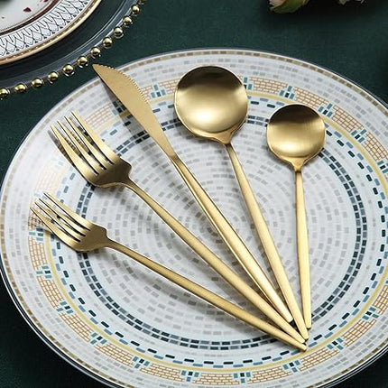 Elegant Gold Stainless Steel Flatware Set – 24-Piece Service for 6 | Dishwasher Safe