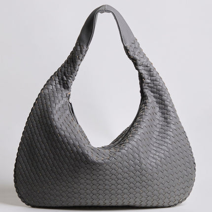 Spacious Braided Women’s Shoulder Bag – Black & Red Elegant Daily Handbag