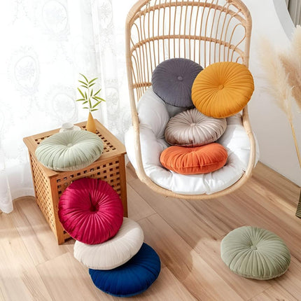 Round Velvet Decorative Cushion – Plush Pleated Throw Pillow in Multiple Trendy Colours