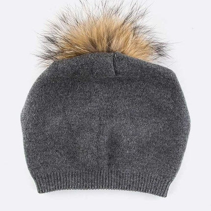 Luxury Wool-Cashmere Beanie with Detachable Raccoon Fur Pom Pom – Snap-On Winter Hat for Women