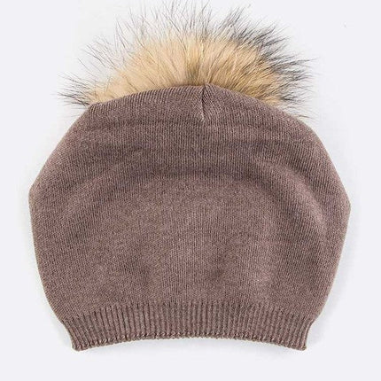 Luxury Wool-Cashmere Beanie with Detachable Raccoon Fur Pom Pom – Snap-On Winter Hat for Women