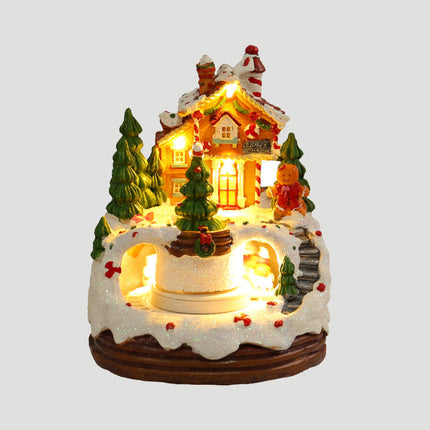 Christmas Snow Village House with LED Lights & Music – Animated Holiday Scene with Rotating Train