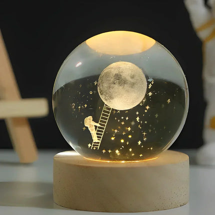 3D Crystal Ball LED Night Light – Warm White USB Lamp with Galaxy Design | Perfect Gift for Space Lovers