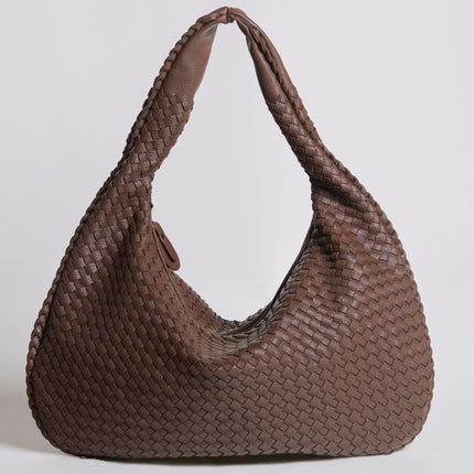 Spacious Braided Women’s Shoulder Bag – Black & Red Elegant Daily Handbag